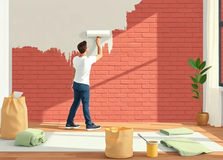 Peintre appliquant la peinture au rouleau sur un mur de salon