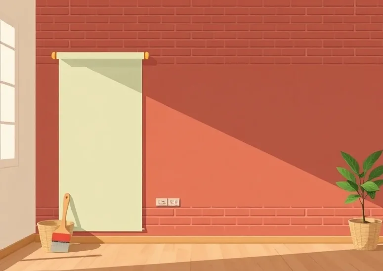 Pose de papier peint, rouleau et brosse à maroufler
